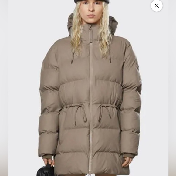 NWT- Oversized Rains Women's Waterproof Hooded Drawstring Puffer Coat UNISEX - Picture 3 of 11